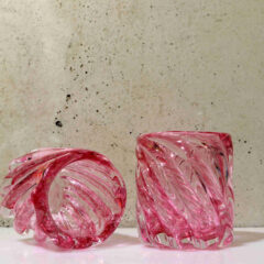 2 Pols potten - Hurricane - Zware kandelaars - Roze - Murano